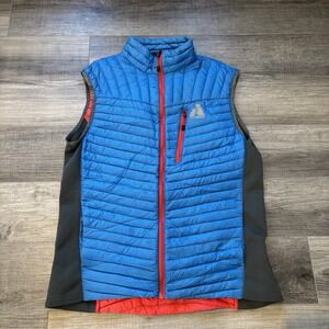 Eddie Bauer Men's Medium  First Ascent EB800 Goose Down Puffer Vest, Blue / Red